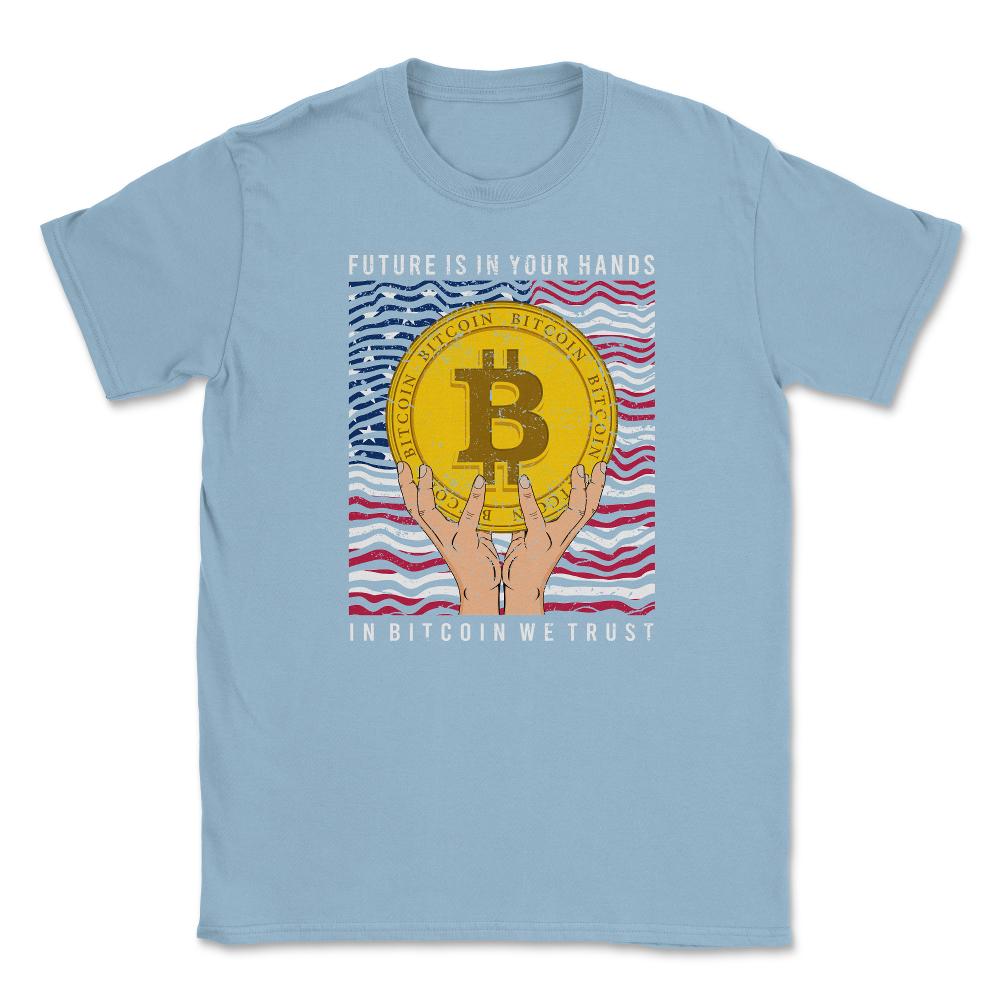 Patriotic Bitcoin USA Flag Grunge Retro In Bitcoin We Trust graphic - Light Blue