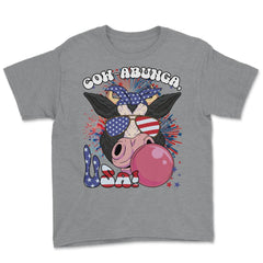 4th of July Cow-abunga, USA! Funny Patriotic Cow design Youth Tee - Grey Heather