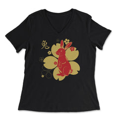 Chinese New Year of the Rabbit 2023 Symbol & Flowers product - Women's V-Neck Tee - Black