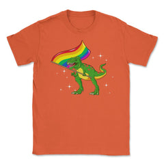 T-Rex Dinosaur with Rainbow Pride Flag Funny Humor Gift design Unisex