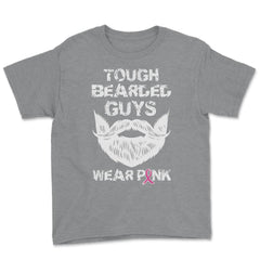 Tough Bearded Guys Wear Pink Breast Cancer Awareness design Youth Tee - Grey Heather