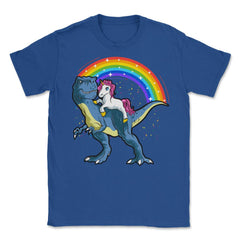 Unicorn Riding a T-Rex Dinosaur Funny Humor product Unisex T-Shirt - Royal Blue