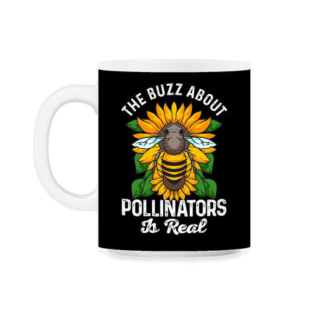 Pollinator Bee & Sunflowers Cottage Core Aesthetic print 11oz Mug - Black on White