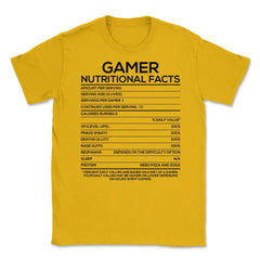 Funny Gamer Nutritional Facts Video Gaming Humor Gamers graphic - Gold