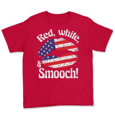 4th of July Red, white, and Smooch! Funny Patriotic Lips print Youth - Red