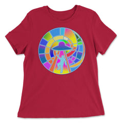 Stained Glass Art UFO Abduction Colorful Glasswork Design print - Women's Relaxed Tee - Red