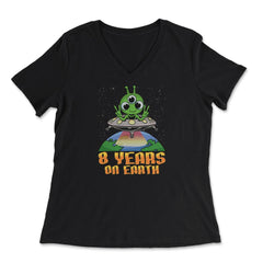 Science Birthday Alien UFO & Earth Science 8th Birthday product - Women's V-Neck Tee - Black