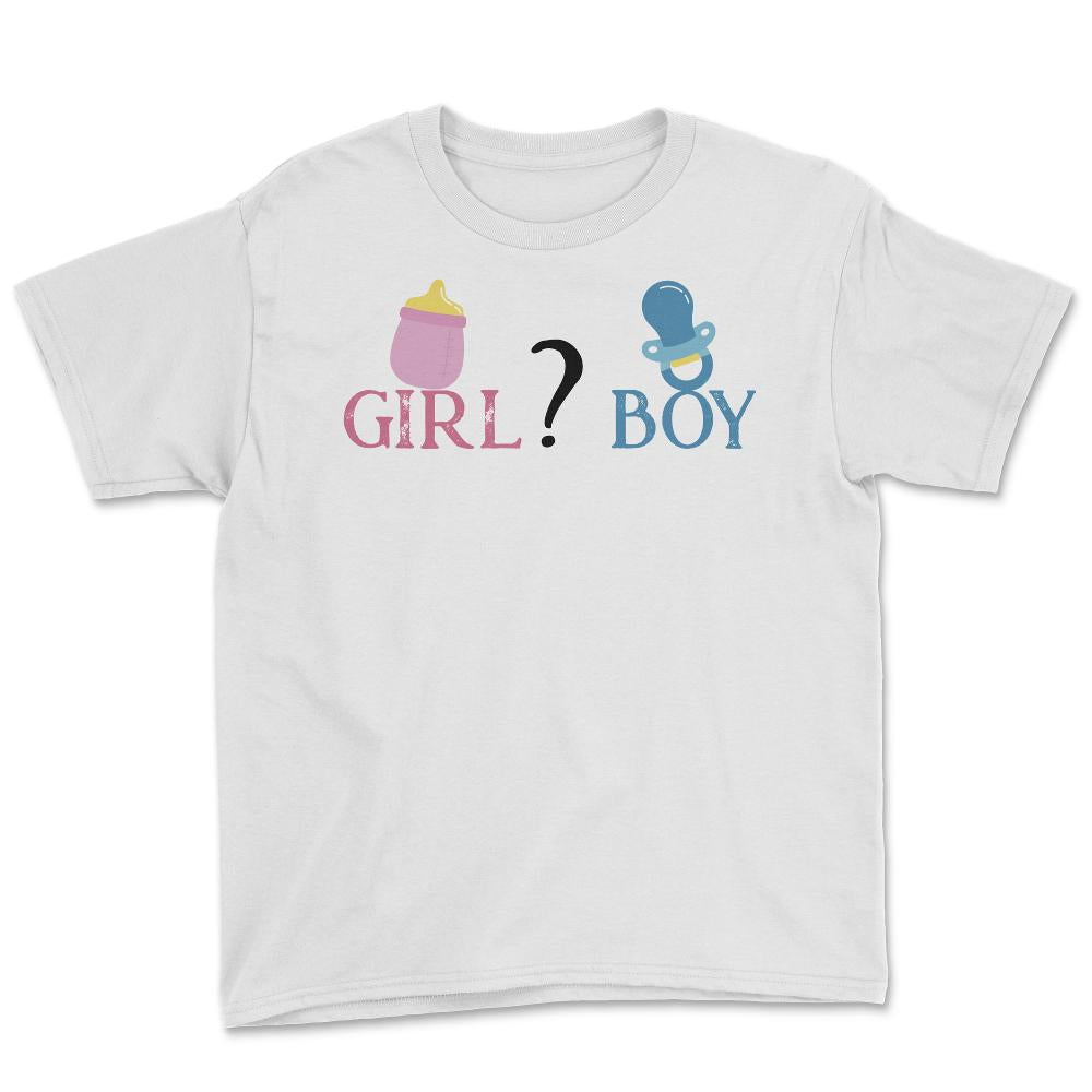Funny Girl Boy Baby Gender Reveal Announcement Party product Youth Tee - White