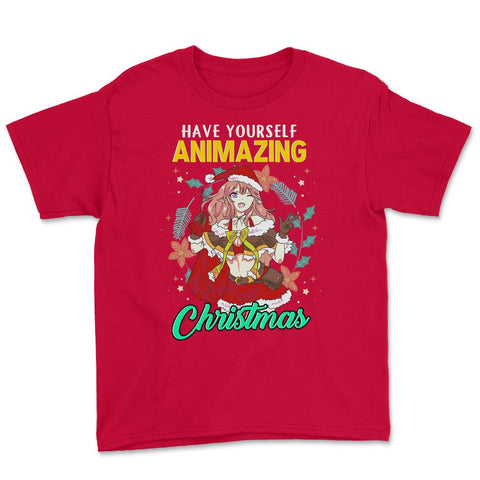Animazing Christmas Santa Anime Girl with Poinsettias Funny product - Red