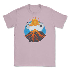 Funny Bitcoin Symbol flying out of a Volcano for Crypto Fans design - Light Pink
