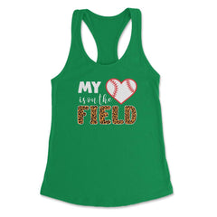 Funny Baseball My Heart Is On That Field Leopard Print Mom print - Kelly Green