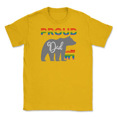 Rainbow Pride Flag Bear Proud Dad and Gay Cub graphic Unisex T-Shirt - Gold
