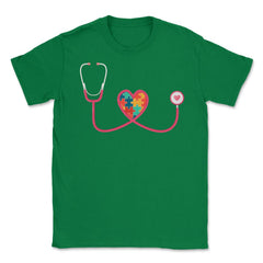 Nurse Autism Puzzle Pieces Heart Stethoscope Nursing graphic Unisex - Green