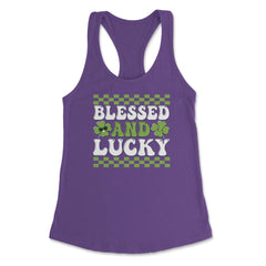 St Patrick's Day Blessed and Lucky Retro Vintage Clovers design - Purple