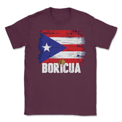 Puerto Rico Flag Boricua Theme Coqui Grunge Gift print Unisex T-Shirt - Maroon