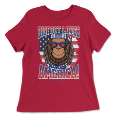 Patriotic Bigfoot Loves America! 4th of July graphic - Women's Relaxed Tee - Red