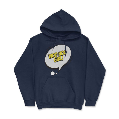 Woo Hoo Girl with a Comic Thought Balloon Graphic graphic Hoodie - Navy