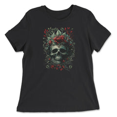 Skull with Red Flowers & Leaves Floral Gothic design - Women's Relaxed Tee - Black