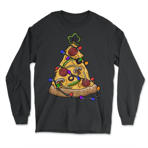 Christmas Pizza Tree Funny Pizza Lovers Pepperoni & Veggies graphic - Long Sleeve T-Shirt - Black