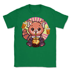 Kawaii Red Panda Drinking Boba Tea Bubble Tea print Unisex T-Shirt - Green
