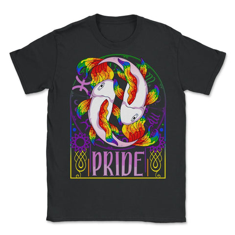 Gay Zodiac LGBTQ Zodiac Sign Pisces Rainbow Pride graphic - Unisex T-Shirt - Black