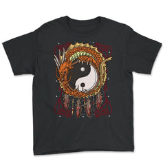 Chinese Dragon & Yin Yang Dreamcatcher Zen Meditation graphic - Youth Tee - Black