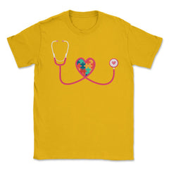 Nurse Autism Puzzle Pieces Heart Stethoscope Nursing graphic Unisex - Gold