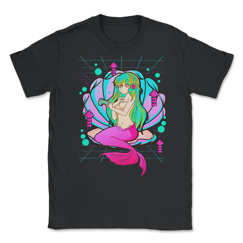 Anime Mermaid Gamer Pastel Theme Vaporwave Style Gift graphic Unisex - Black