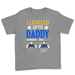 Funny Dad Leveled Up to Daddy Gamer Soon To Be Daddy graphic Youth Tee - Grey Heather