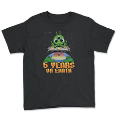 Science Birthday Alien UFO & Earth Science 5th Birthday design - Youth Tee - Black