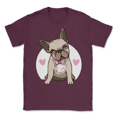 Cute French Bulldog With Hearts Bow Tie Frenchie Pet Owner design - Maroon