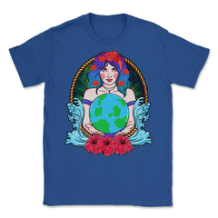 Mother Earth Guardian Holding the Planet Gift for Earth Day graphic - Royal Blue