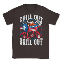 Chill Out Grill Out 4th of July BBQ Independence Day graphic Unisex - Brown