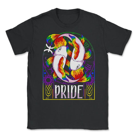 Gay Zodiac LGBTQ Zodiac Sign Pisces Rainbow Pride print Unisex T-Shirt - Black