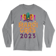 Mardi Gras Jester Hat 2023 Fat Tuesday Celebration graphic - Long Sleeve T-Shirt - Grey Heather