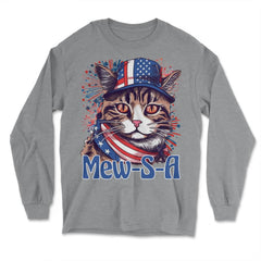 4th of July Mew-S-A Pawsitively Patriotic Cat graphic - Long Sleeve T-Shirt - Grey Heather