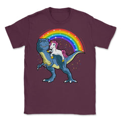 Unicorn Riding a T-Rex Dinosaur Funny Humor product Unisex T-Shirt - Maroon