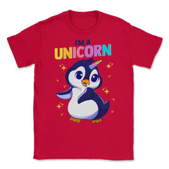 I'm a Unicorn Happy Penguin with Unicorn Horn Funny Kawaii design - Red