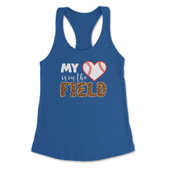 Funny Baseball My Heart Is On That Field Leopard Print Mom print - Royal
