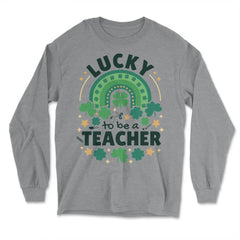 Lucky To Be a Teacher St Patrick’s Day Boho Rainbow graphic - Long Sleeve T-Shirt - Grey Heather