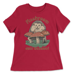 Cute Kawaii Hedgehog Playing Mushroom Drums Cottage Core graphic - Women's Relaxed Tee - Red