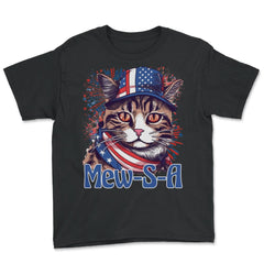4th of July Mew-S-A Pawsitively Patriotic Cat graphic - Youth Tee - Black