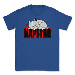 Funny Kawaii Kitten Sleeping Nap Star Cat print Unisex T-Shirt - Royal Blue