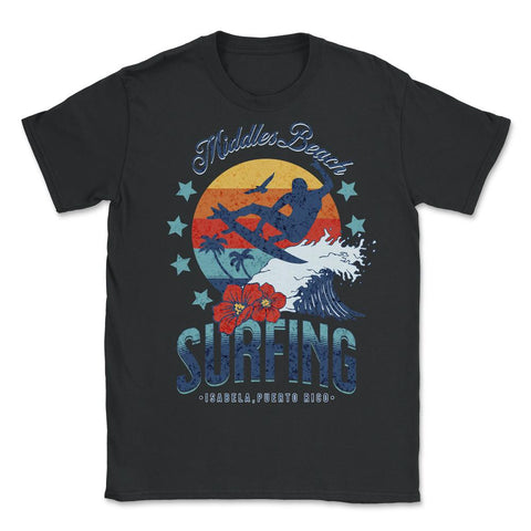 Middles Beach Surfing for Men Retro 70s Vintage Sunset Surf print - Unisex T-Shirt - Black