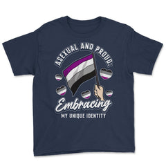 Asexual and Proud: Embracing My Unique Identity design Youth Tee - Navy