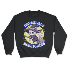 Pawsitively Bewitching Cat Witch Design graphic - Unisex Sweatshirt - Black