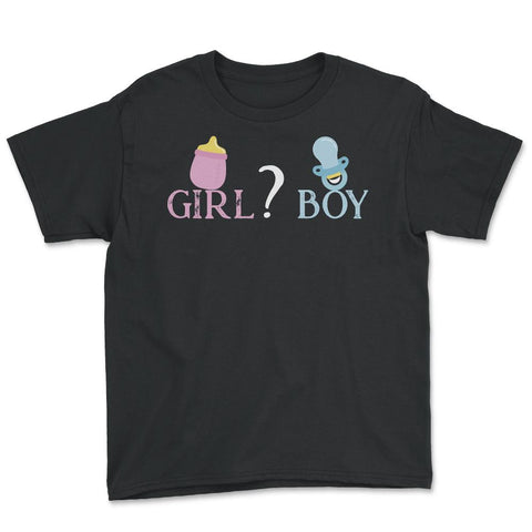 Funny Girl Boy Baby Gender Reveal Announcement Party print Youth Tee - Black
