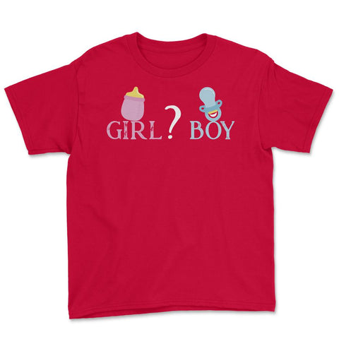 Funny Girl Boy Baby Gender Reveal Announcement Party print Youth Tee - Red