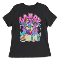 Harajuku Street Fashion Candy Anime Girl with Lollipop design - Women's Relaxed Tee - Black