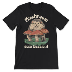 Cute Kawaii Hedgehog Playing Mushroom Drums Cottage Core print - Premium Unisex T-Shirt - Black